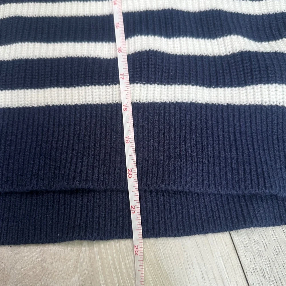 Loft Navy White Striped Mock Neck‎ Sweater Coastal Preppy Nautical Chic medium